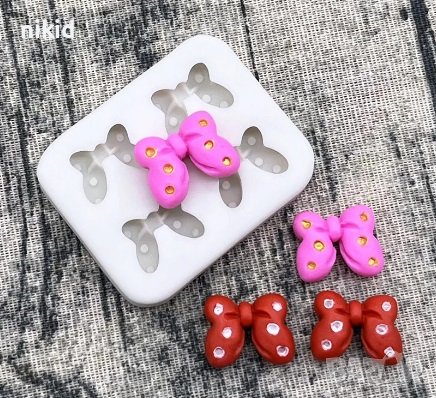 4 бр Панделка панделки малки пандели Мини Маус на точки силиконов молд форма фондан шоколад , снимка 1