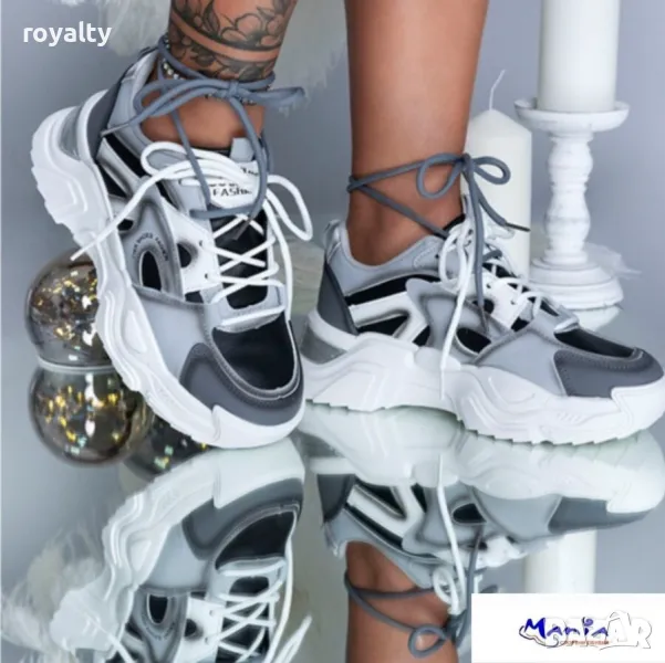 Дамски маратонки в сиво и черно, снимка 1