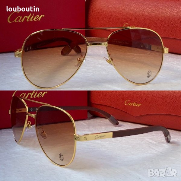 Cartier висок клас мъжки слънчеви очила авиатор с дървени дръжки, снимка 1