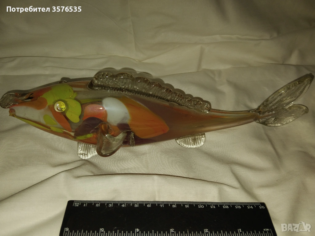 2 броя фигури на риби от цветно стъкло Мурано , снимка 1