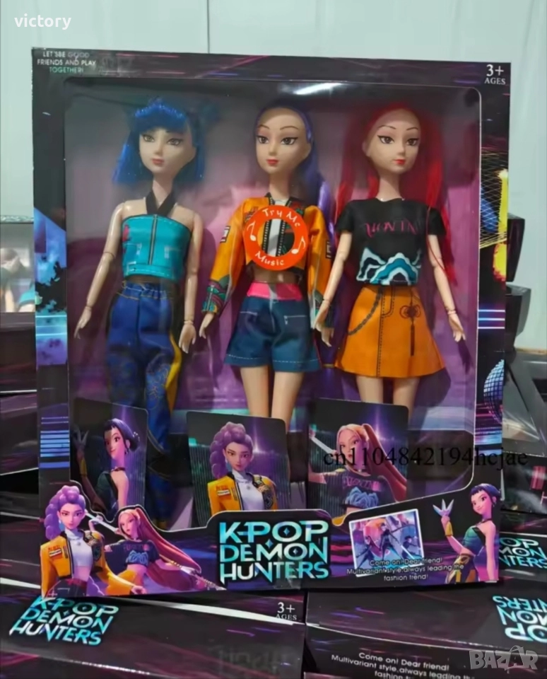 🧸 Музикален комплект кукли “K-POP Demon Hunters” – 3 броя, Руми, Мира, Зоуи, снимка 1