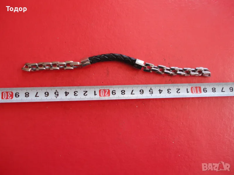 Страхотна гривна от кожа и стомана , снимка 1