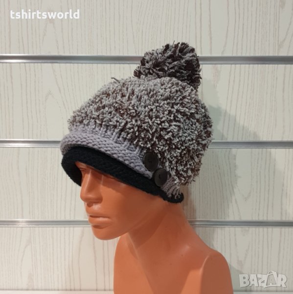 Нова зимна рошава шапка с пух/помпон, снимка 1