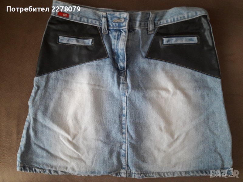 Дънкова пола декорирана с кожа, снимка 1