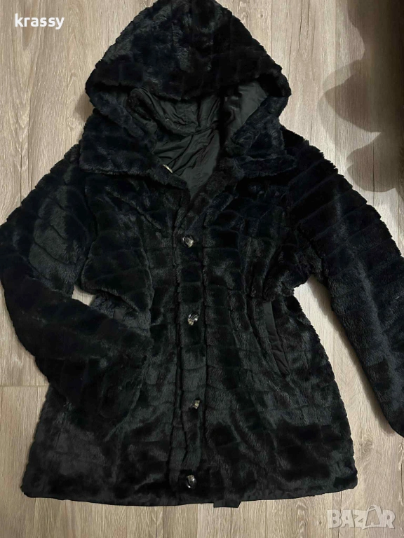 Страхотно голямо дамско яке с две лица-яке и палто от пух с качулка (размер 2ХЛ), снимка 1