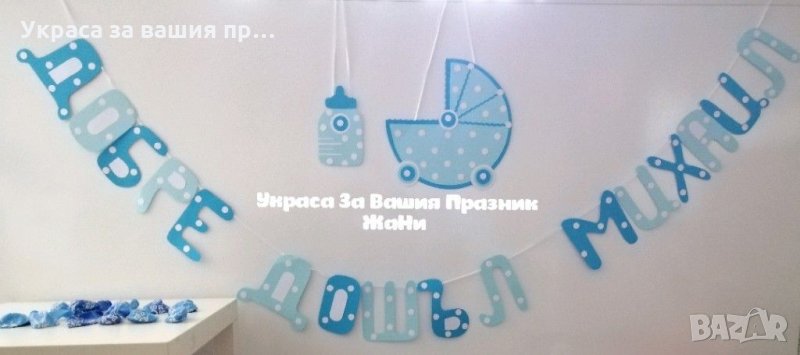 Украса За посрещане на новородено бебе у дома *надпис * табела количка *табела бебешко шише * балони, снимка 1