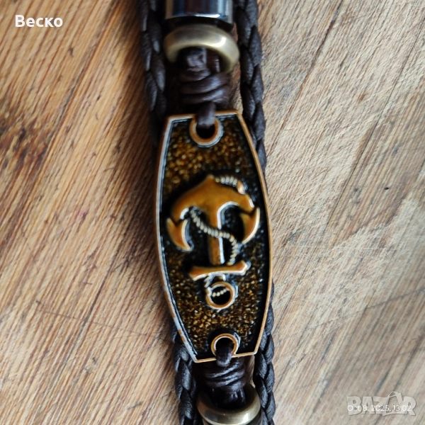 Кожена гривна с котва., снимка 1