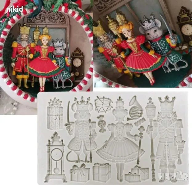 Лешникотрошачката герои голям Коледен часовник подарък силиконов молд форма фондан шоколад музикални, снимка 1