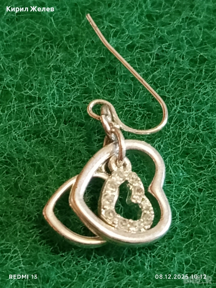 Елегантна сребърна обеца във формата на сърце с инкрустирани кристали 40017, снимка 1