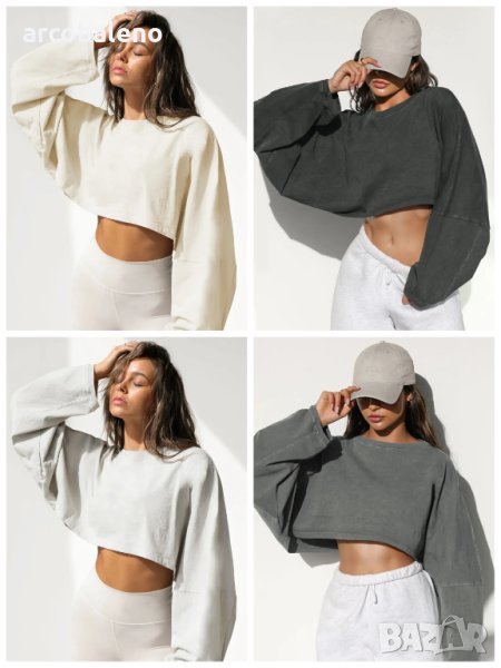 Дамски суичър с кръгло деколте и висока талия, 4цвята, снимка 1