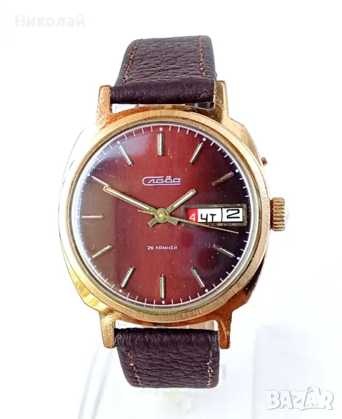 Slava Слава позлатен мъжки механичен часовник с ръчно навиване, снимка 1