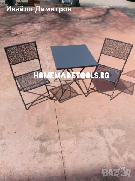 Градински комплект -сгъваема маса и два сгъваеми стола дърво и метал, снимка 1
