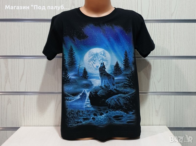 Нова детска тениска с дигитален печат Вълк, пълнолуние, Серия вълци, снимка 1