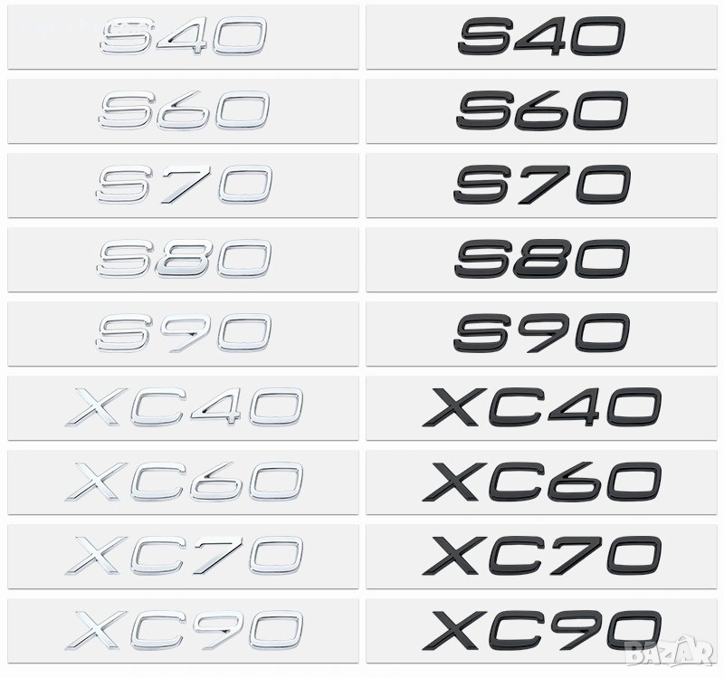 Букви емблеми за багажник за Volvo (S/V/XC/C) - Хромирана, Черна, снимка 1