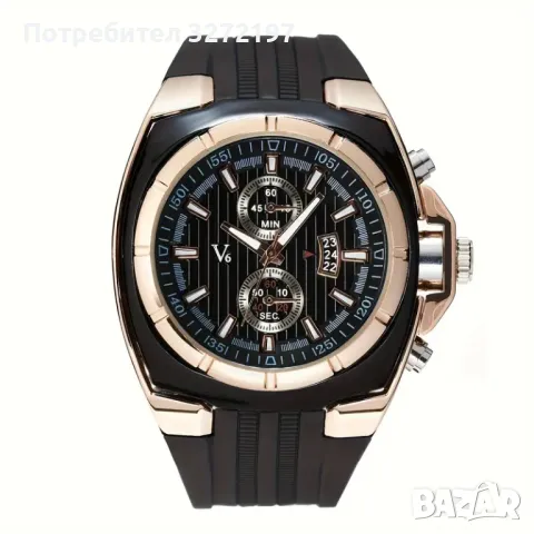 V6 Мъжки кварцов часовник,силиконова каишка,голям циферблат,календар с три очи, снимка 2 - Мъжки - 48166509