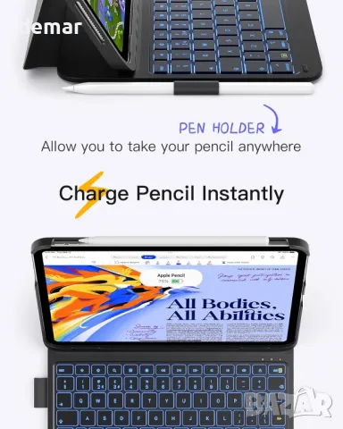 Калъф с клавиатура Inateck за iPad 10th Gen 2022/Air 2024 11 инча, 7-цветна подсветка, BK2007, снимка 6 - Таблети - 47292455