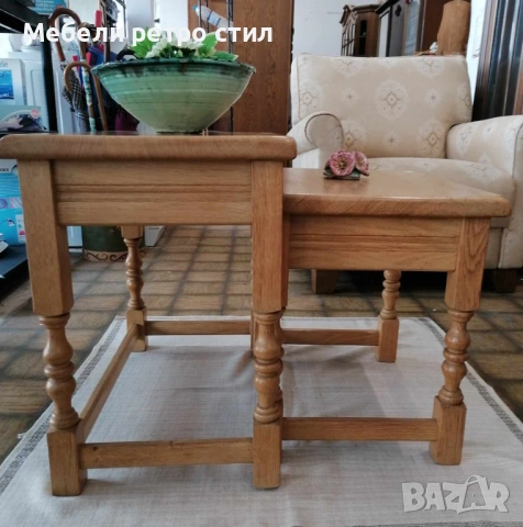 Стилен к-кт помощни масички ''2в1''. Изработени от масивно дърво, с изящни струговани крака., снимка 4 - Маси - 54206090