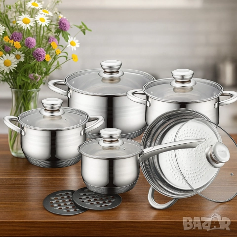 Royalty Line RL-1232 – Комплект от 12 части, с капаци и многослойно дъно, снимка 3 - Прибори за хранене, готвене и сервиране - 51947528
