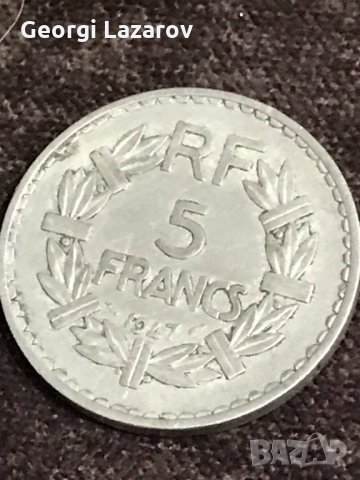 5 франка Франция 1947, снимка 1 - Нумизматика и бонистика - 35070309
