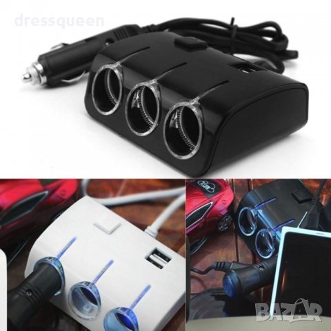 1506 Разклонител за запалка с 3 куплунга и 2 бр. USB, снимка 7 - Аксесоари и консумативи - 37284919