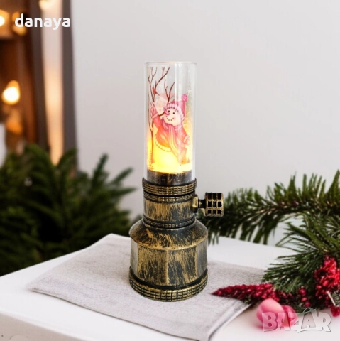 6226 Коледна ретро лампа светещ Led фенер с принт Дядо Коледа/Снежен човек