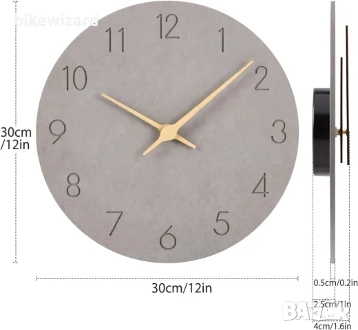 Warminn MDF дървен стенен часовник безшумен 30 см. НОВ, снимка 2 - Стенни часовници - 50030614