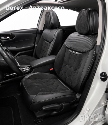 Комплект луксозна универсална тапицерия еко кожа и алкантара - черно-сива или черно-бяла