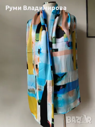 Голям, цветен шал от 100 % коприна, снимка 2 - Шалове - 49735155