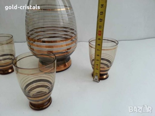 Ретро стъклени чаши и гарафа цветно стъкло , снимка 3 - Антикварни и старинни предмети - 31027824