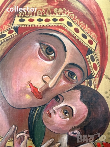 Рисувана икона на дърво - Света Богородица с Младенеца №7758, снимка 6 - Антикварни и старинни предмети - 52826373