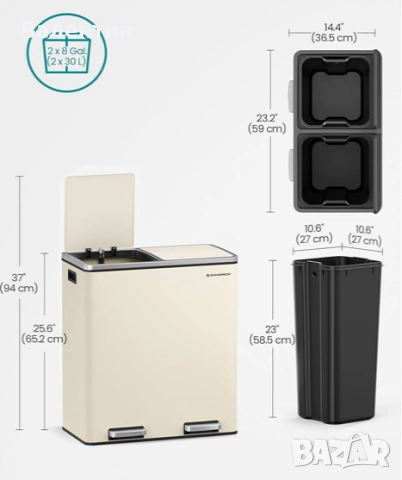 Двоен кош за боклук 60 литра, снимка 5 - Други стоки за дома - 52747678