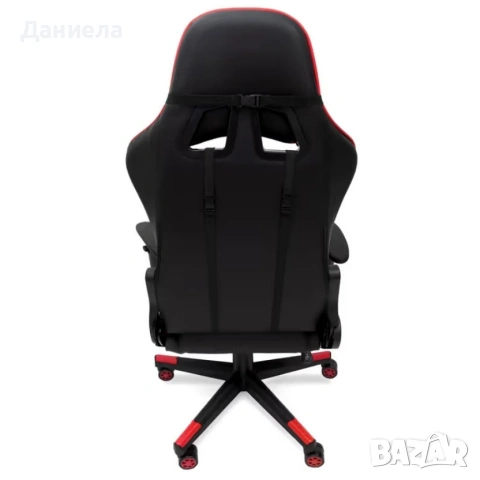 Ергономичен геймърски стол с функция за масаж и подложка за крака - червен, снимка 16 - Столове - 53237857