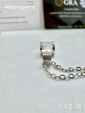 Сребърно колие с мойсанит (диамант) 1 карат, снимка 6 - Колиета, медальони, синджири - 54241140