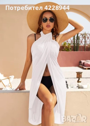 🏖️ Плажен шал / парео / саронг от шифон – бял или черен 🏖️, снимка 7 - Шалове - 53329129