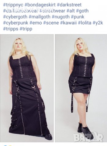 сайбър готик пънк пола XL и XXL 2 в 1 Tripp NYC double corset zip off skirt, снимка 2 - Поли - 34351545