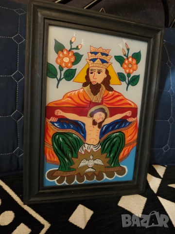 Картина икона найвизъм върху стъкло с дървена рамка, снимка 2 - Картини - 51737927