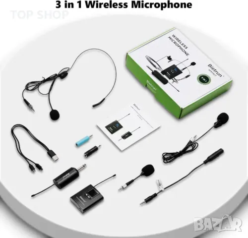 Bietrun UHF безжична микрофонна система 3 в 1, снимка 11 - Микрофони - 48788706