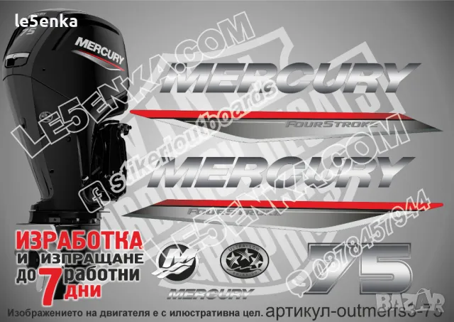 MERCURY 75 hp FS 2019-2022 Меркюри извънбордов двигател стикери надписи лодка яхта outmerfs3-75