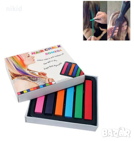 Цветни тебешири за коса кичури 6 цвята за временно боядосване ефект