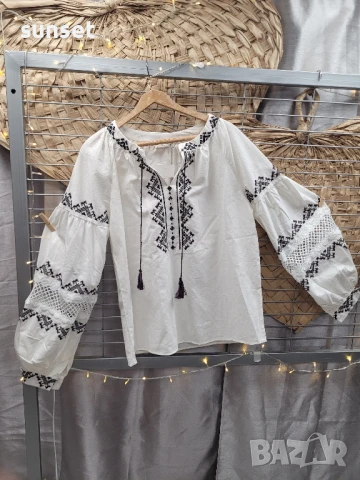 БЯЛА риза с бродерии, шевици- L, снимка 1