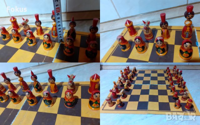 Руски дървен шах с ръчно изработени фигури матрьошки, снимка 7 - Антикварни и старинни предмети - 44263249