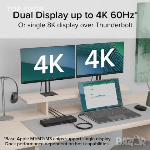 Plugable докинг станция Thunderbolt 4, един 8K или два 4K HDMI, 100 W, снимка 5 - Захранвания и кутии - 49457646