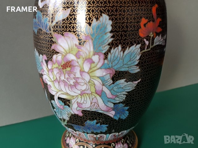 Прекрасна 19ти век Китайска Емайл Клазоне бронзова ваза, снимка 8 - Вази - 31459982
