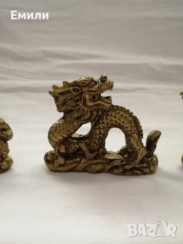 Комплект сувенири статуетки китайски дракони в бронзов цвят, снимка 6 - Статуетки - 44466254