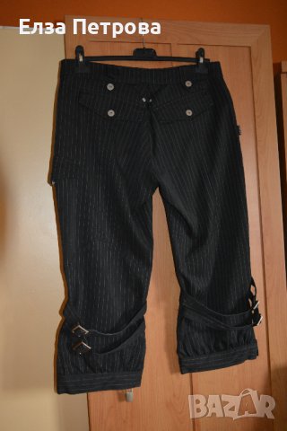 Дамски черен панталон с бели райета, снимка 2 - Панталони - 42323884