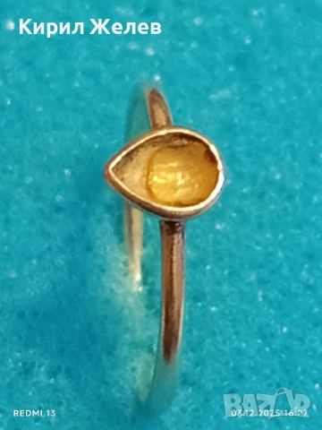 Нежен сребърен пръстен със капковиден камък майсторска ръчна изработка 35438, снимка 4 - Пръстени - 52640273