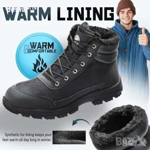 Черни работни боти с лека стоманена капачка, подходящи за зимата, снимка 7 - Мъжки боти - 49824419