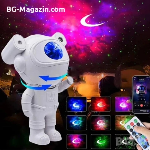 Лазерен звезден проектор Астронавт звездно небе нощна лампа с Bluetooth прожектирана на тавана деца, снимка 4 - Прожектори - 51049148