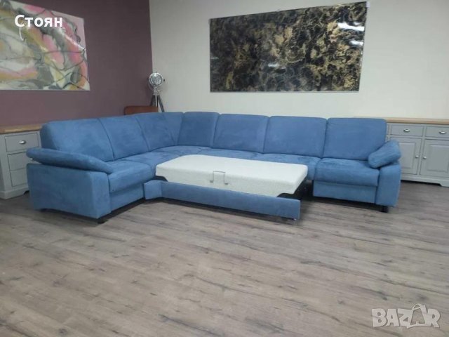 Син ъглов диван от плат с фунция сън MM-ZE1059, снимка 2 - Дивани и мека мебел - 44216139
