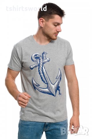 Нова мъжка сива тениска с трансферен печат Голяма котва, морска, снимка 7 - Тениски - 29954045